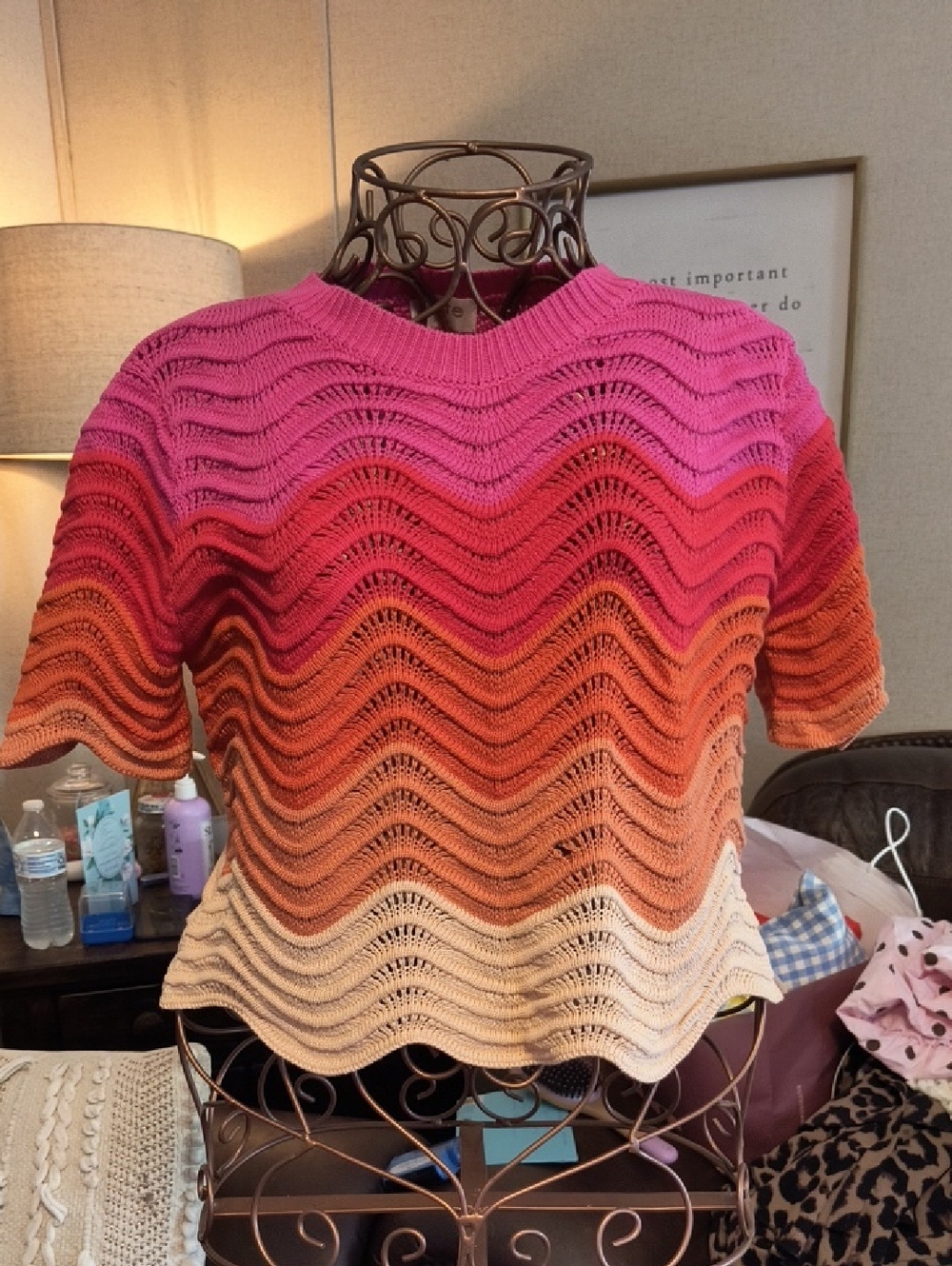 Fate Pink to Orange Ombre Wave Knit Tee